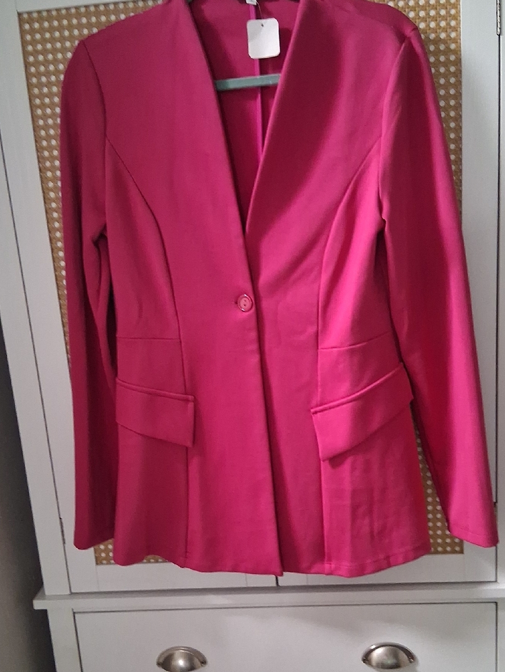 Fashion Nova Women's Hot Pink Single-Button Blazer And Seamed Pull On Pants.